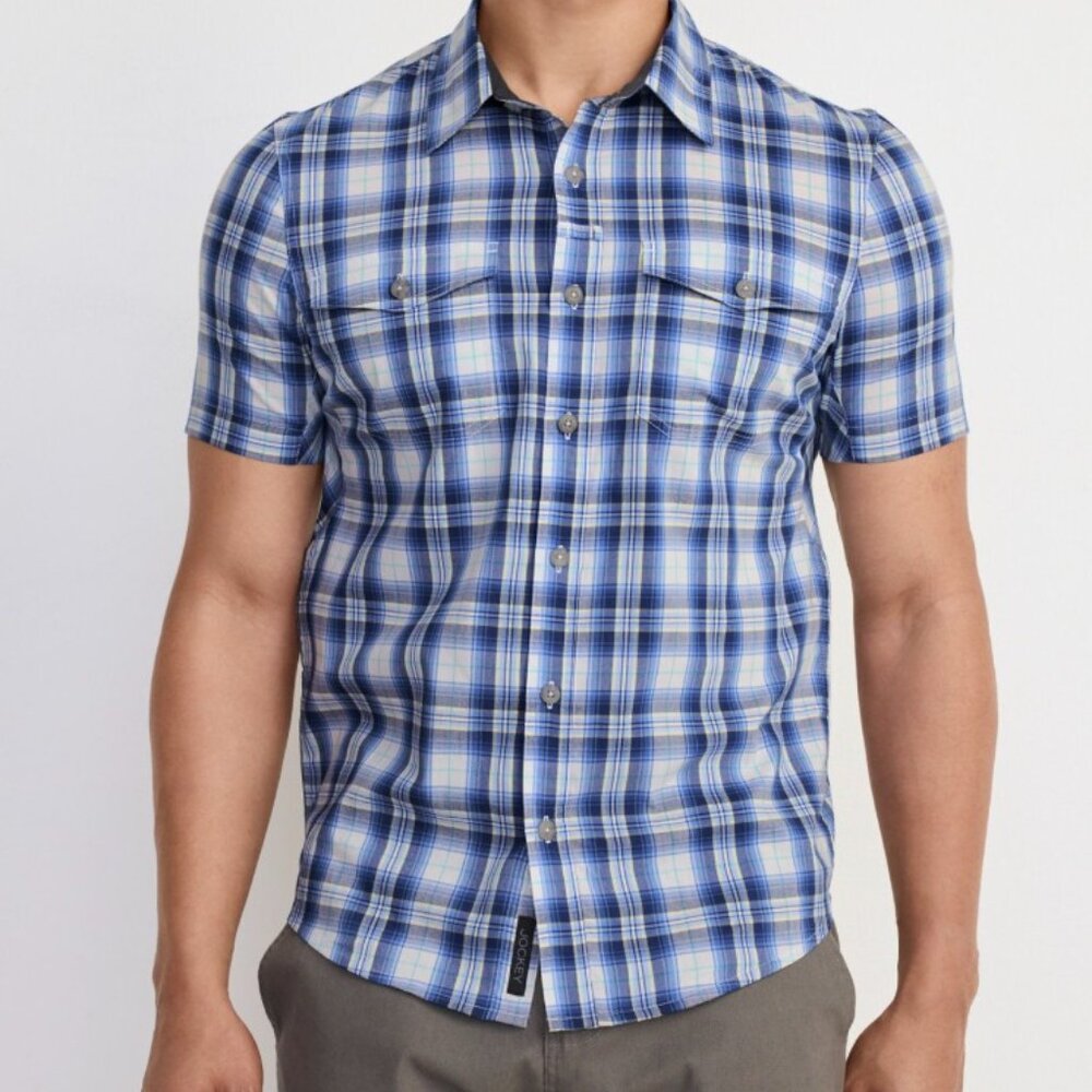 Jockey Blue and White Plaid Button-Down Shirt NWT